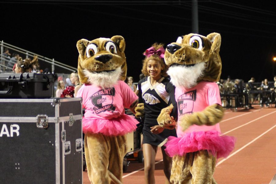 Kenriana Childers (11) stands with the school mascots.
